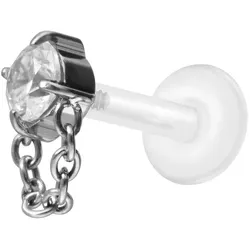 PTFE Labret mit Innengewinde + Titan-Aufsatz KRISTALL + KETTE