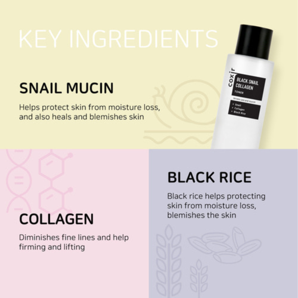 Coxir Black Snail Collagen Toner Antiwrinkle and Nourish 150mL