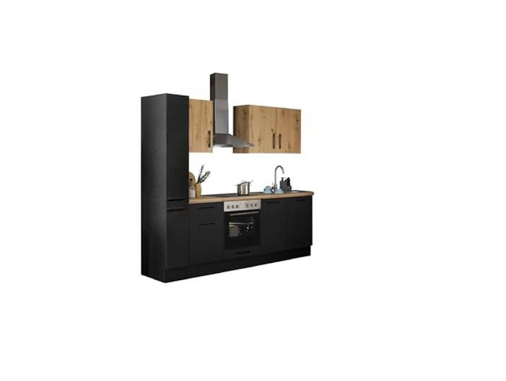 TURIN Z Küchenzeile ohne Küchengeräte Küche in Artisan Eiche Optik Schwarz 240 x 211 x 60 cm (B/H/T), Küche ohne Elektrogeräte, Einbauküche ohne Geräte, geräumig, mit viel Stauraum, modernes Design