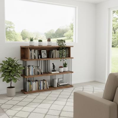 Davee Furniture 3-Tier Open Bookcase with MDF Wood Shelves and Steel Frame - 47.24'' x 11.8'' x 40.16''