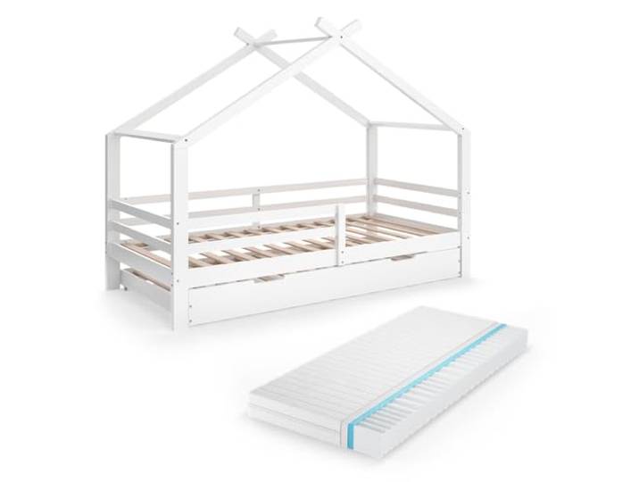 Vitalispa Hausbett Luni , Weiß 200 x 90 cm mit Gästebett und Matratze, wie ein kleines Zuhause – für eine warme Atmosphäre