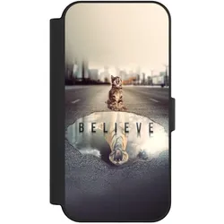 Nivocase Klapphülle für Apple iPhone 16 Handyhülle aus Kunst Leder NIVOflip schwarz Motivation Tiere Tiger (Apple iPhone 16), Smartphone Hülle, Schwarz