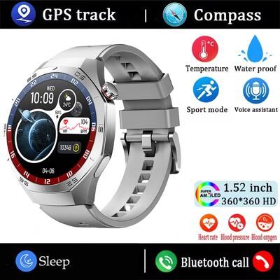 Inspire Daily Merch Waterproof Smartwatch For Men, Android And IOS Compatible, GPS, Heart Rate, AMOLED Screen, Bluetooth Calls silvery