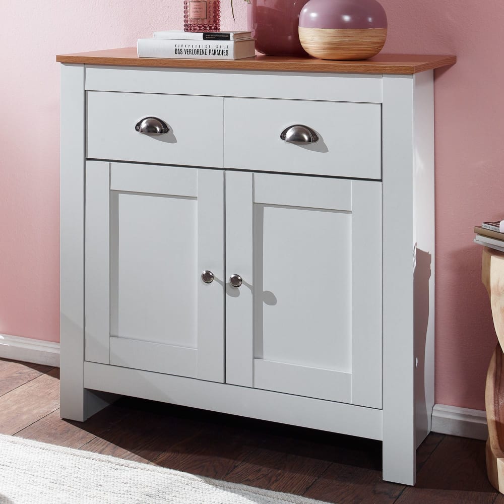 FineBuy Buffet à 2 tiroirs en aggloméré, blanc Blanc 79x81x35cm