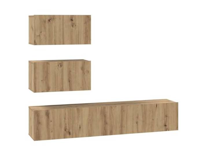 Kaorsrow TV-Schrank Set Wandmontiert 4-Teilig Artisan-Eiche Platzsparendes Hängeboard für Wohnzimmer und Schlafzimmer mit praktischen Scharniertüren und stabiler Holzkonstruktion.