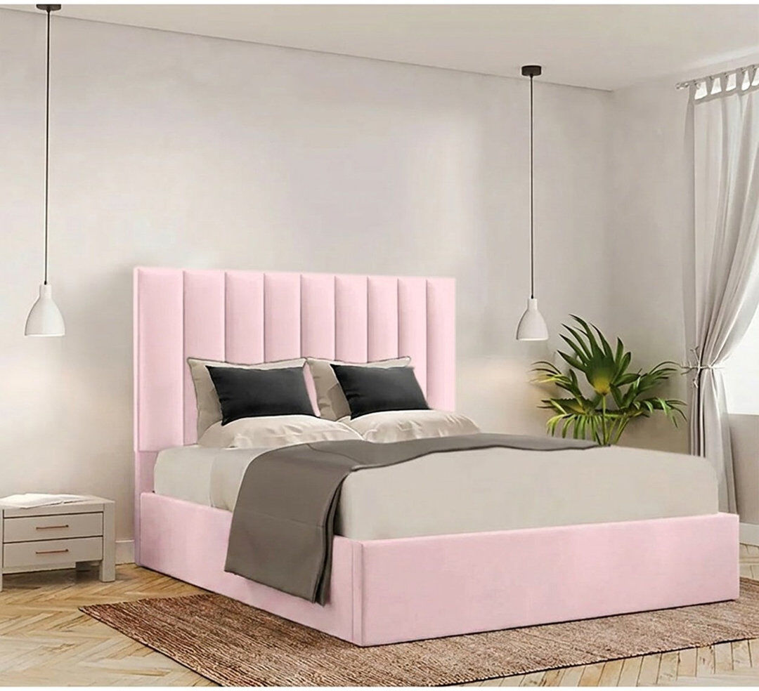 Brayden Studio Besar Upholstered Ottoman Storage Bed Pink Kingsize (5')