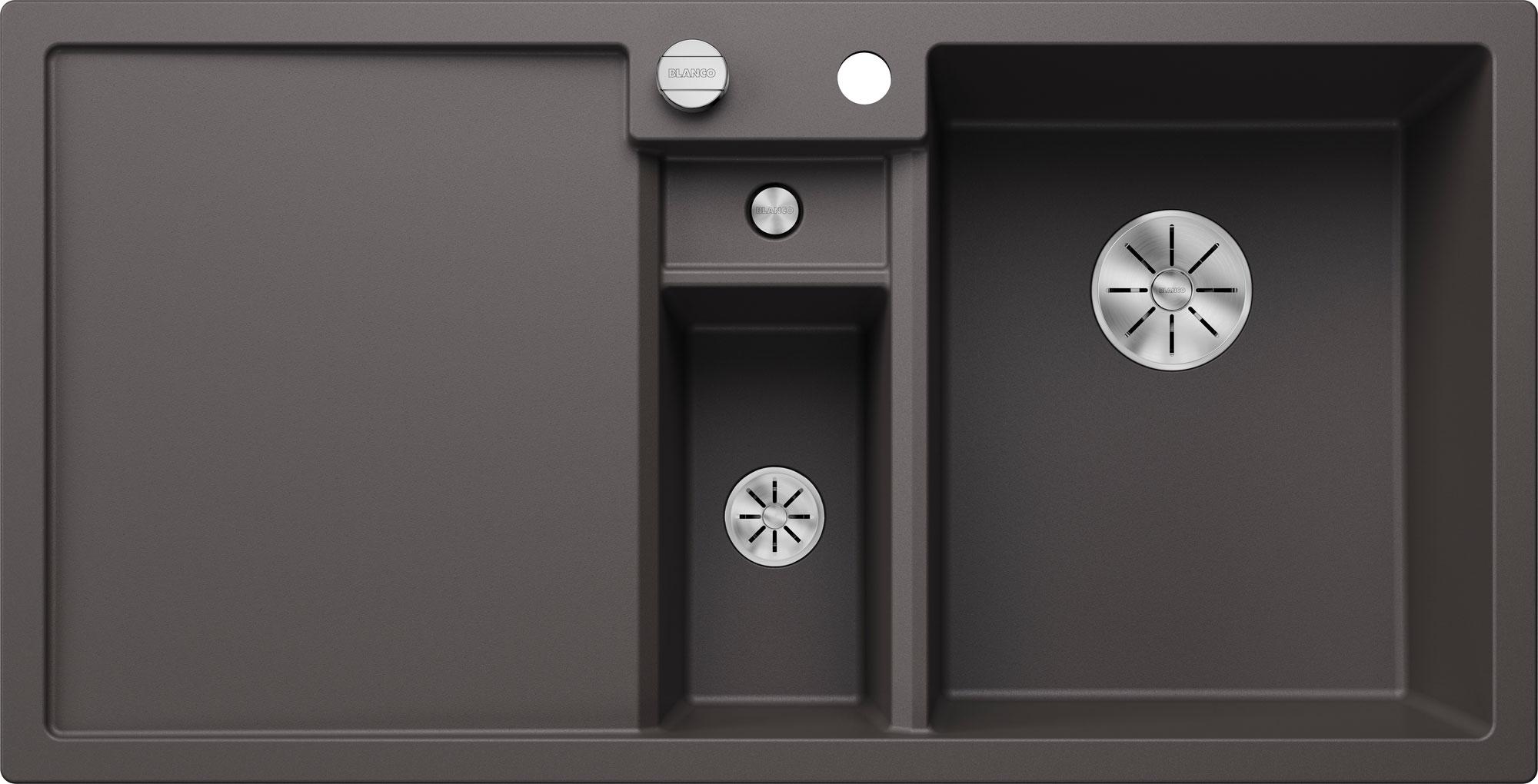 BLANCO Collectis 6S - Spülbecken - SILGRANIT - 1 Becken 1/2 - Abwasserkanal links - automatische Entleerung - ohne Siphon - Leersauce - Sortiertablett - grau