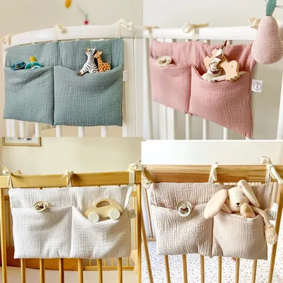 Baby Bedding Diaper Toys Bag, Newborn Bed Headboard Organizer pink