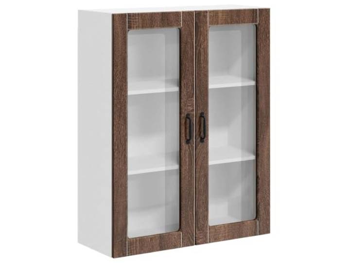 IBUQDDV Wandglas-Schrank Lucca Brauneiche 80 x 31 x 100 cm Holzwerkstoff, Rahmen aus Holzwerkstoff, rechteckige Form, Innenbereich, moderne Ästhetik, Küchenlayouts