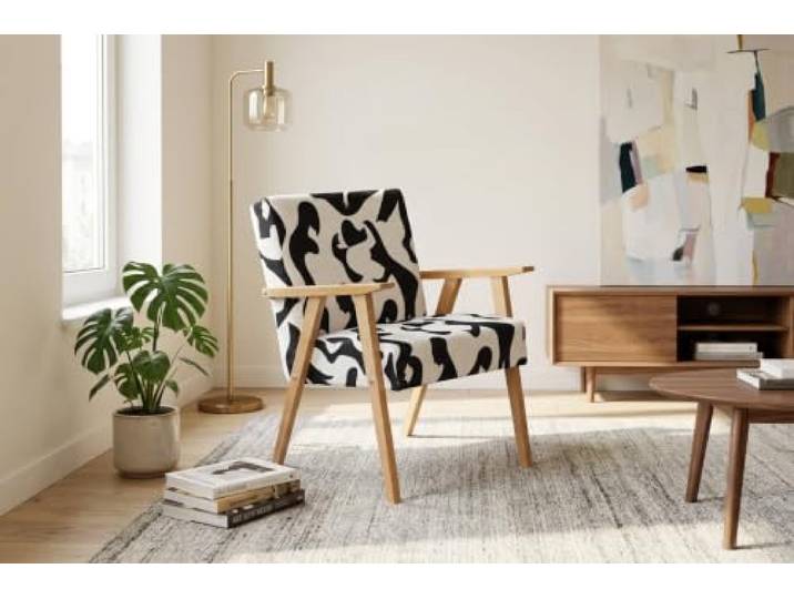 Family Meble Sessel Soler Design – Retro-Sessel im Vintage-Stil mit Stoff-Bezug – Schwarz · 2