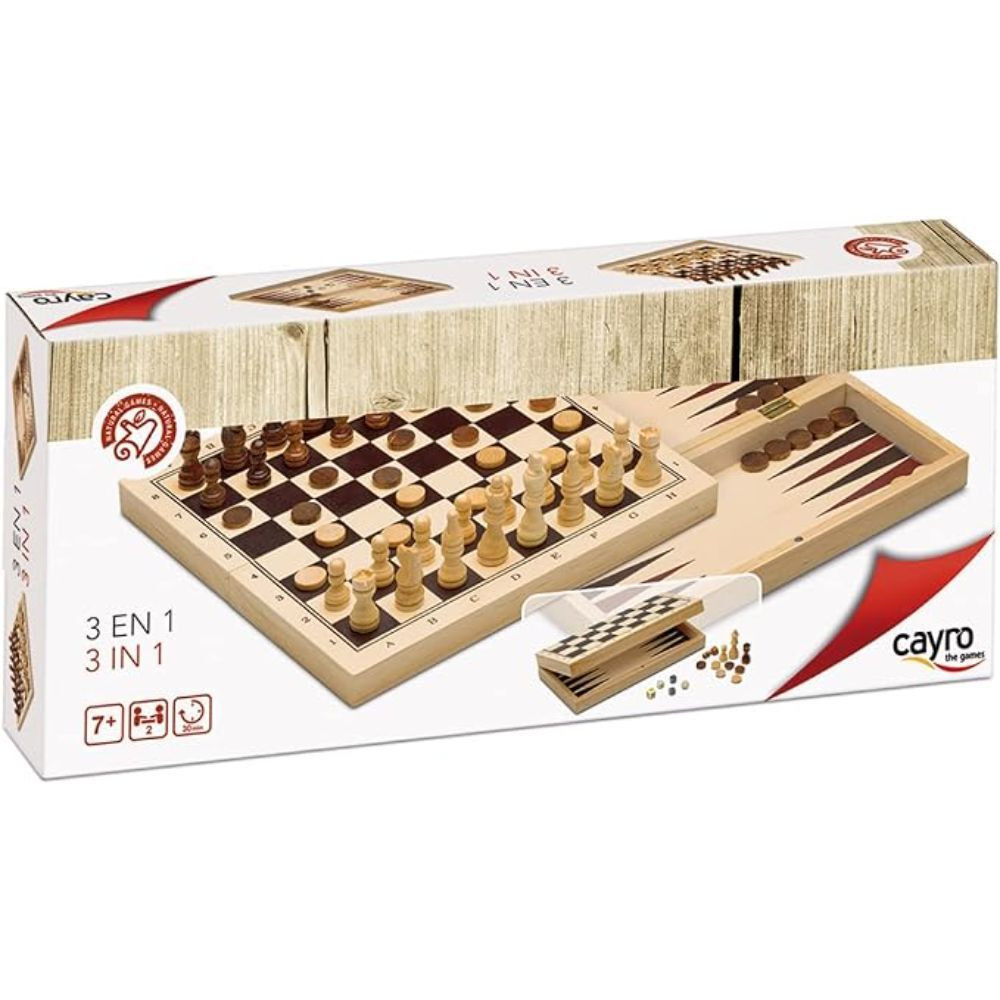 Cayro 3-in-1 Spelset: Schaken, Backgammon en Dammen