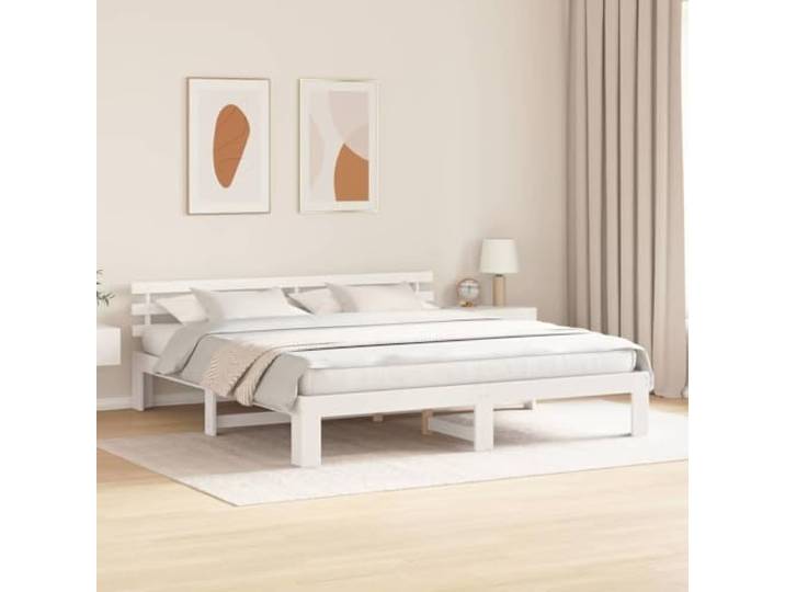 KTHLBRH Bettgestell, weiß, 180 x 200 cm, Kiefer massiv Massivholz, minimalistisches Design, stabil und sicher, für ein modernes Zimmer