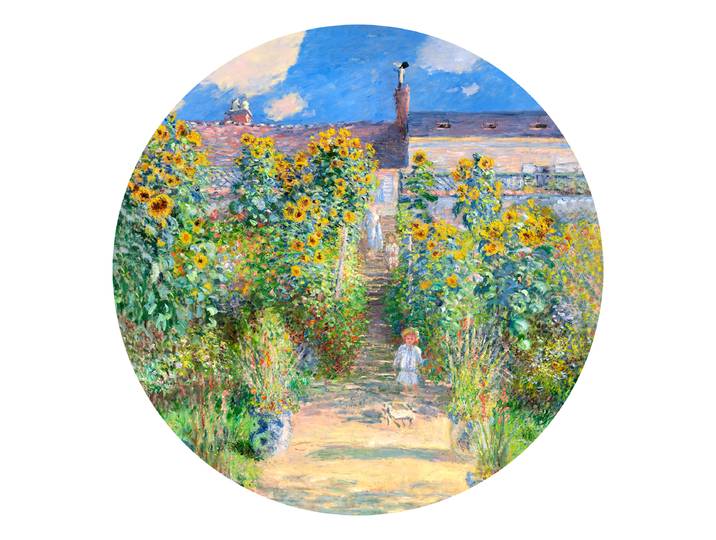 home24 Glazen afbeelding Monet Artist Garden floatglas groen/blauw/geel Ø 50cm