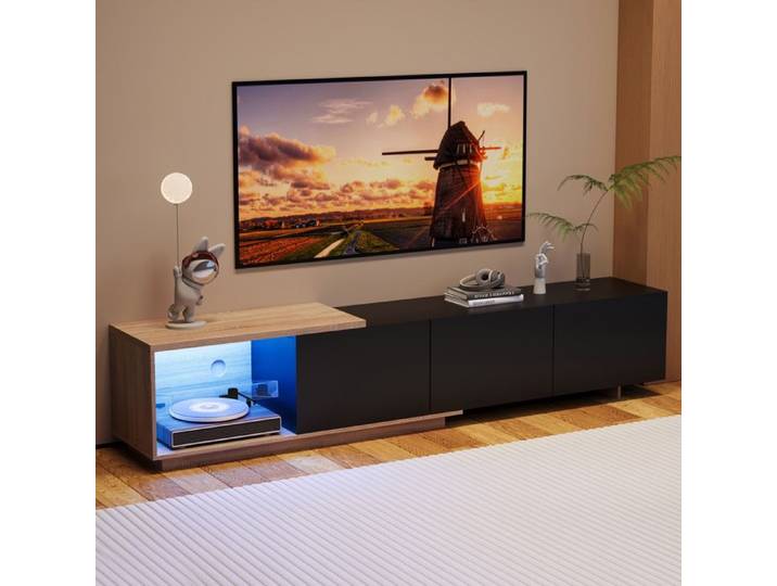Meuble TV moderne - LUMINARIX - Armoire TV LED - 3 tiroirs - Longueur ajustable - Noir