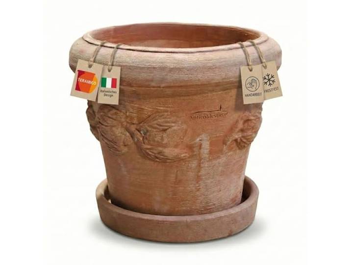 Teramico Pflanzgefäß Limoni italienisches Terracotta inkl. Teller (40cm) Wunderschöner detaillierter Terracotta Blumentopf aus originaler Handarbeit. Ideal für Ihre Gestaltung von Haus & Garten.