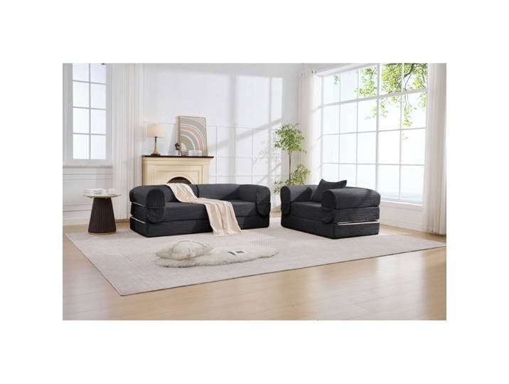 Ensemble de canapés modulables 3 places au sol canapé 2 places et fauteuil 1 place velours côtelé gris - FIMRUT