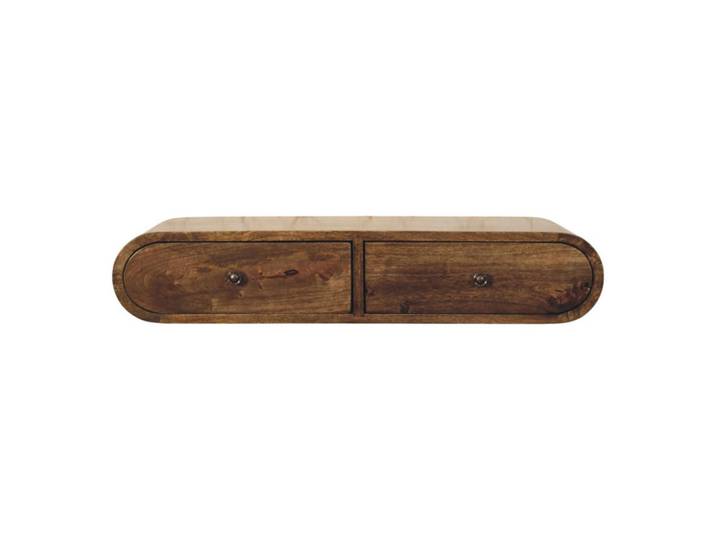 Artisan Furniture Konsolen Tisch Rounded Wandmontage mit 2 Schubladen, Braun, Holz, Echtholz,Mangoholz, 32x15x80 cm, Wohnzimmer, Wohnzimmertische, Konsolentische