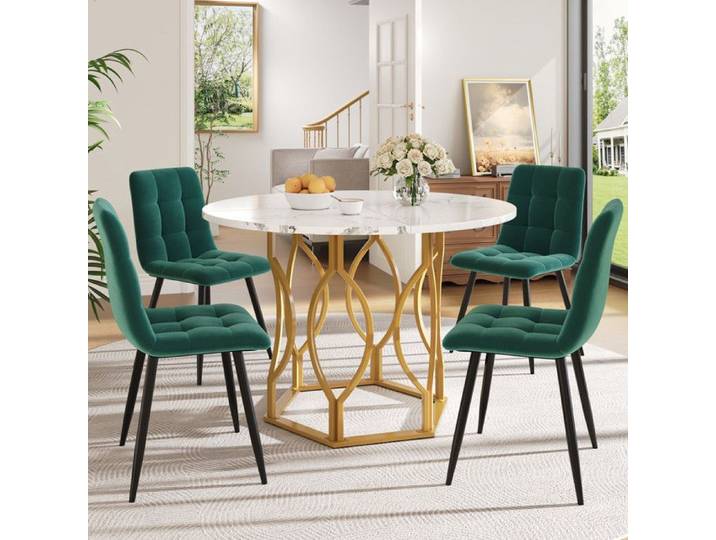 Ensemble de table (5 pièces) table à manger ronde 100x100x76 cm Table et chaise table basse ronde pour 4 personnes chaise noire