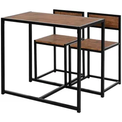 OKWISH Essgruppe 90x47x76 Küchentisch 2 Stühle Industrial Metallgestell MDF Platte Platzsparend Modern Esszimmer Natur