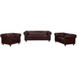 Happy Home Chesterfield-Sofa-Set - Dunkelrot