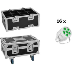 EUROLITE Set 16x LED Silent Par 6 QCL Floor ws + Case