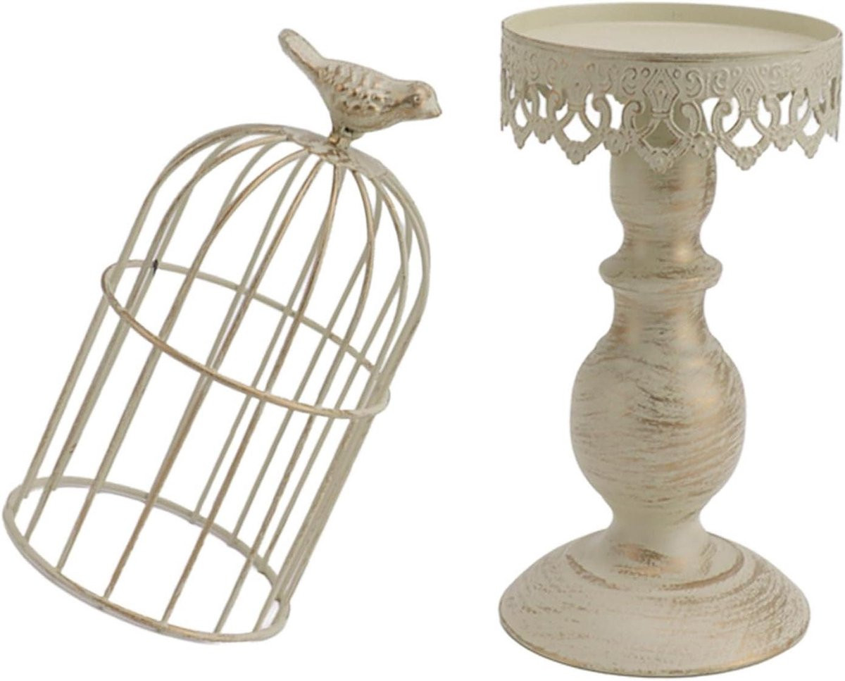 Zwarte Vogelkooi Kandelaar voor Pilaarkaarsen - Decoratieve Kaarsenhouder - Hoogte: 38 cm