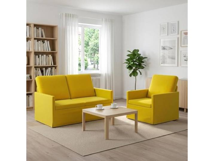 Sofa-Set 2 Stück Gelb Samt Metallrahmen Kissenrücken-Design,weiche Samtpolsterung,Schaum-Faser-Füllung,drinnen,Metallrahmen