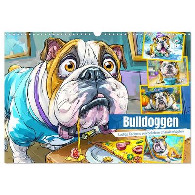 Bulldoggen. Lustige Cartoons von beliebten Charakterköpfen (Wandkalender 2026 DIN A3 quer), CALVENDO Monatskalender