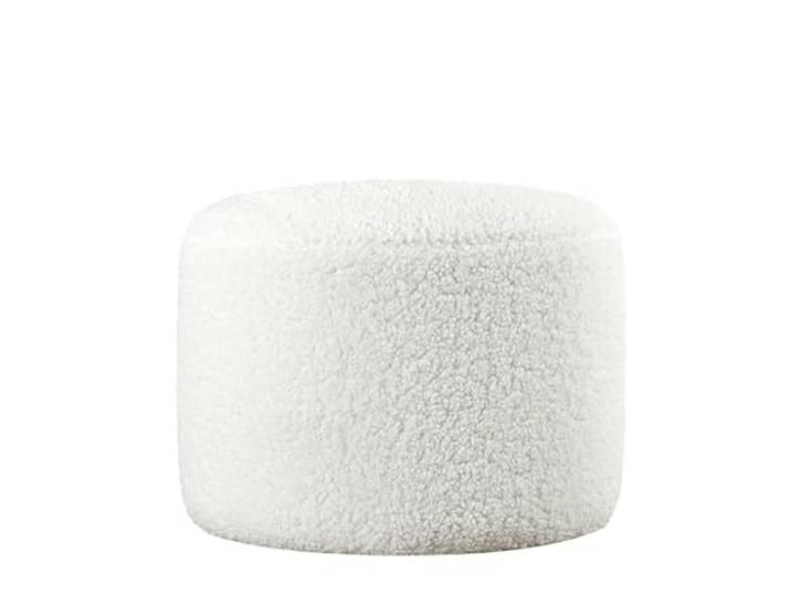 Atelier Del Sofa Eleganter weißer Pouf, 39 cm hoch x 54 cm tief 100% Kunstfell, 10 cm orthopädische Polsterung, PVC-beschichtete, verdeckte Beine Stilvoll & bequem