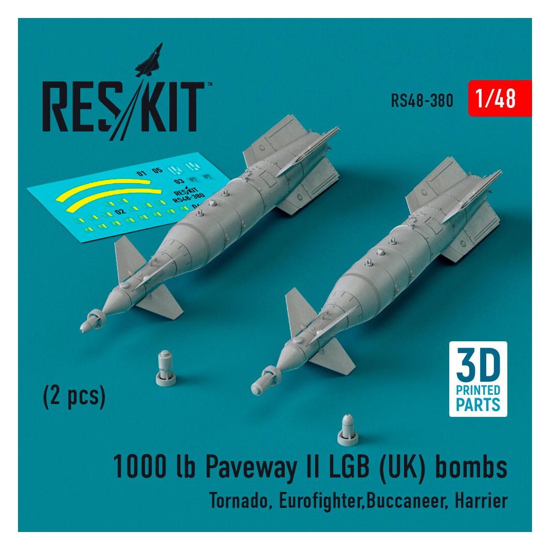 ResKit 1000 lb Paveway II LGB (UK) bombs (2 pcs) (Tornado, Eurofighter,Buccaneer, Harrier) (3D Printed) (RS48-0380)