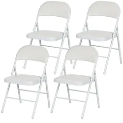 MODFU Klappstuhl 4er Set 45x46x78 cm Weiß gepolstert mit Kunstleder Sitzfläche Stahlbeine faltbar platzsparend für Esszimmer Büro