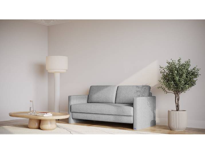 BRUNO Schlafsofa 160cm in Silber Grau Schmal stabiles Massivholz & Boxspringkomfort
