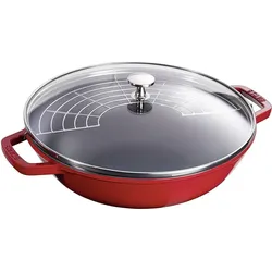 Staub Wok mit Glasdeckel, Pfanne + Kochtopf, Rot