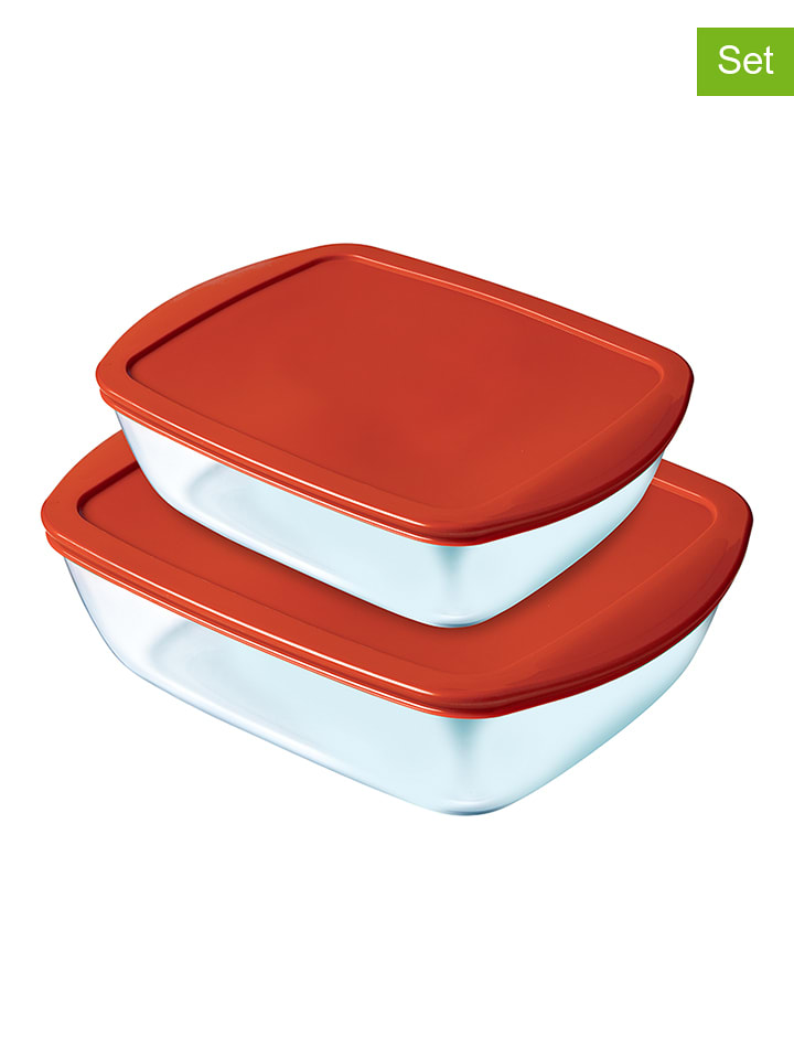 Pyrex 2er-Set: Glasdosen in Rot - onesize