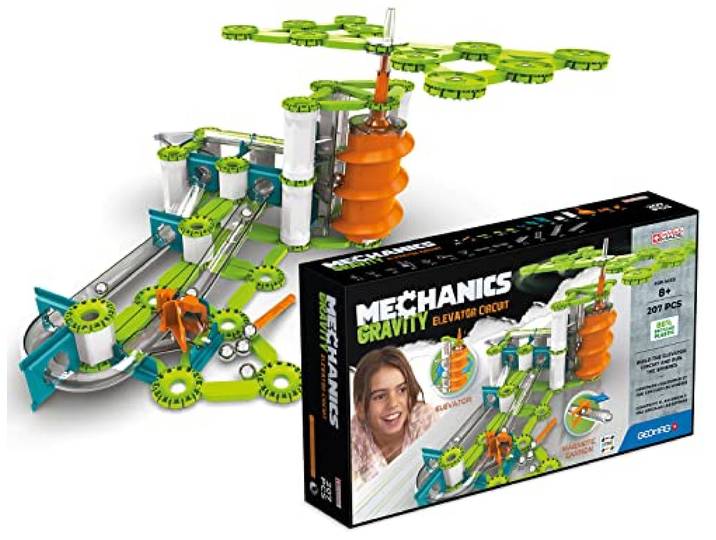 Geomag - Mechanics Gravity Elevator Circuit - Educational and Creative Game for Children - Magnetic Building Blocks, Circuit with Magnetic Blocks, Recycled Plastic - Set of 207 Pieces