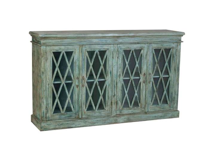 Buffet en bois et verre avec 4 portes, bleu 170x40x100h cm