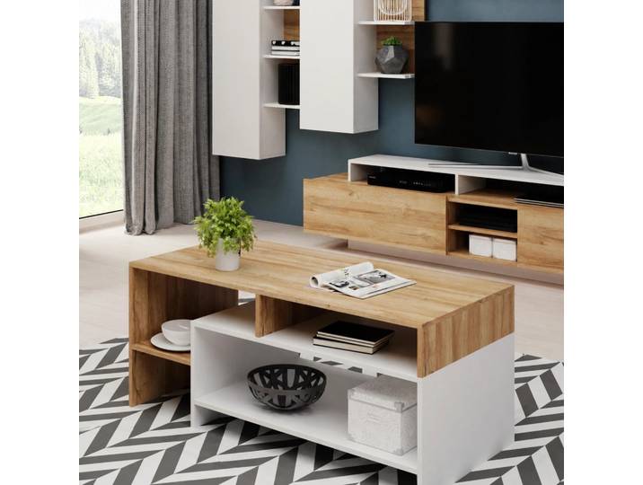 Couchtisch Wohnzimmertisch PANZO 120 cm Eiche Grandson Weiß