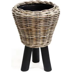 Blumentopf auf Holzbeinen – Ø 27 x 42 cm – Drypot auf Holzbeinen – Nachhaltiger Pflanzkübel – Pflanzgefäß – Blumentopf – Indoor – Braun