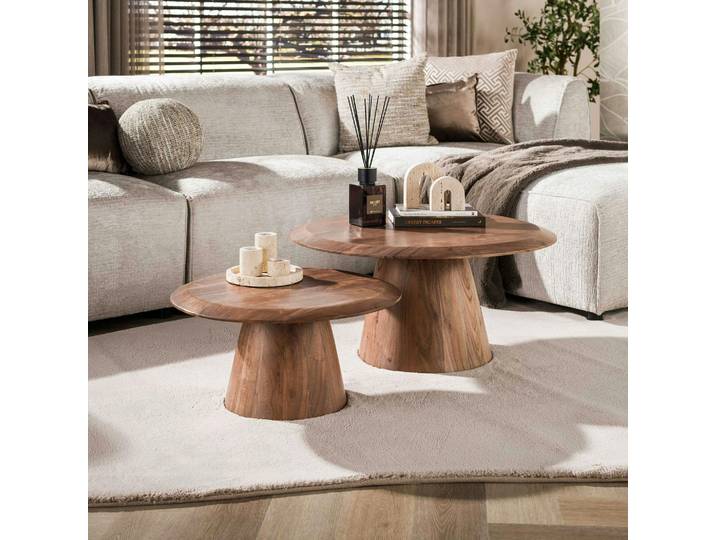 Table Basse Gigogne Ronde Bois Foncé (lot De 2) Nako