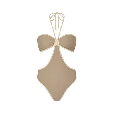 Badeanzug MODA MINX, Damen, Gr. XS, beige (stein), 82% Polyamid, 18% Elasthan, mehrfarbig, Badeanzüge Badeanzug, mit tollen Cut-Outs