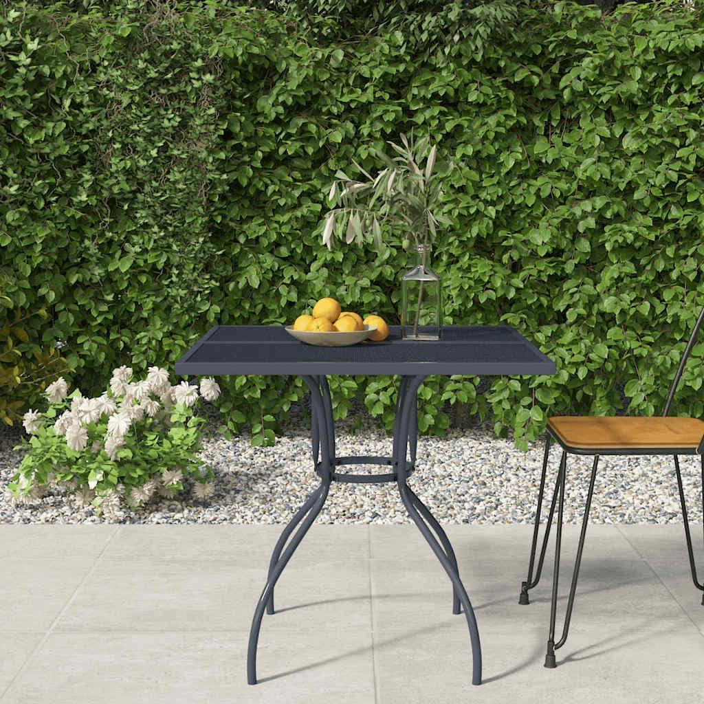 Robuster Gartentisch aus anthrazitfarbenem Stahlgeflecht, 80x80x72,5 cm, pulverbeschichtet und wetterfest für Garten, Terrasse und Balkon
