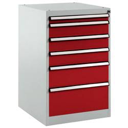 Manuflex SP1107.3003 Schubfachschrank BASETEC Stationär, Nutzhöhe 700 mm mit 6 Schubfächern, in rubinrot RAL 3003