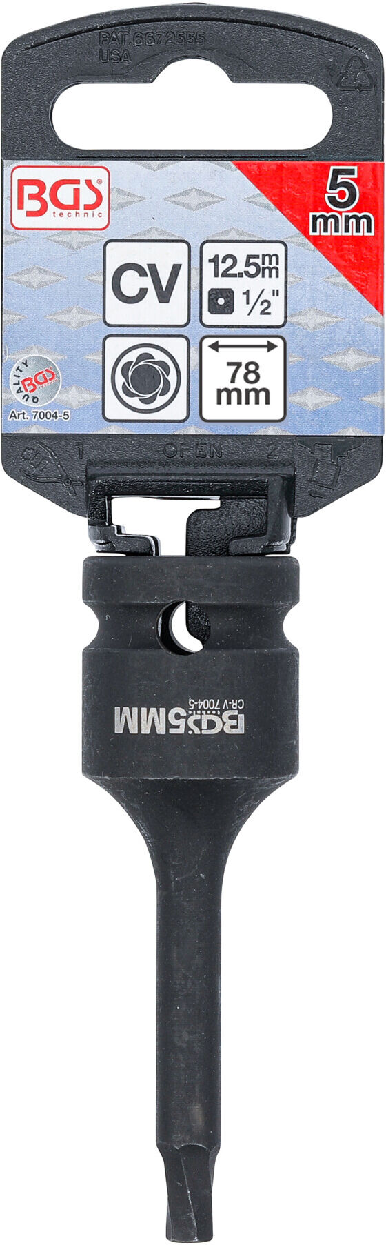 BGS Schraubenausdreher 7004-5, Antrieb Innenvierkant 12,5 mm (1/2"), für defekten Innensechskant 5 mm ; BGS technic)