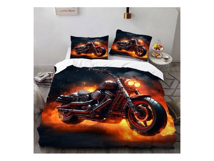 LuxusKollektion Jugendbettwäsche Bettwäsche 155x220cm Motorrad Feuer 3D 3tlg