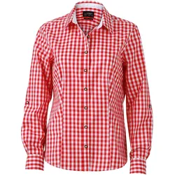 James & Nicholson Damen Popeline Karo Trachten Bluse JN637 red/white L