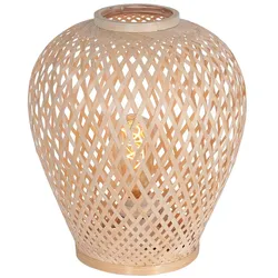 Tischlampe Schreibtischleuchte Nachttischlampe Designleuchte, Tischleuchte mit Schalter, Bambusgeflecht, Korb, beige, 1x E27 Fassung, DxH 30x30 cm