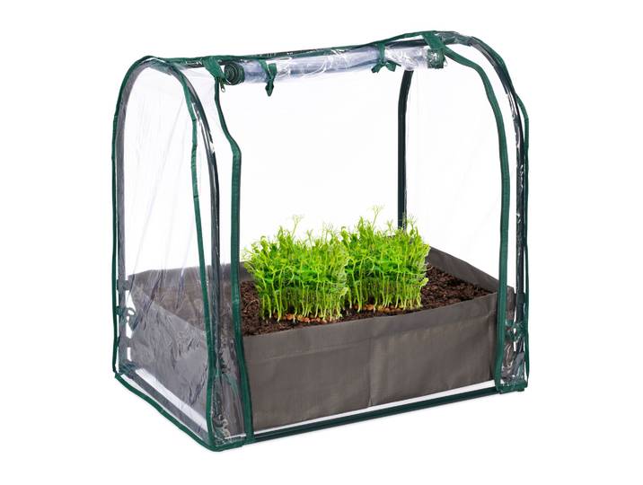 Frühbeet mit Pflanzsack Dunkelgrün-Transparent-Grau