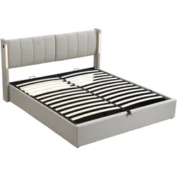 STILVORA Polsterbett PU Grau 180x200 cm mit LED, USB-Anschluss, Stauraum