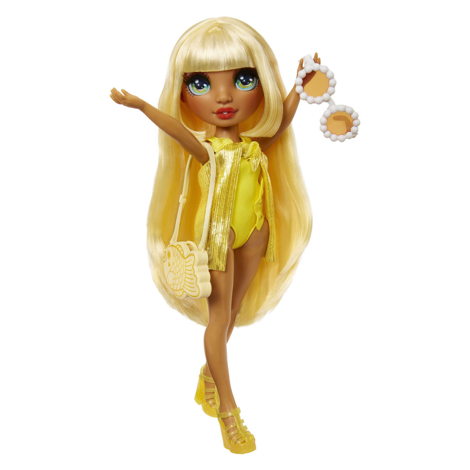 Rainbow High Swim & Style Spiny Fashion Doll Sunny Geel met Badpak en Sarong - 27 cm