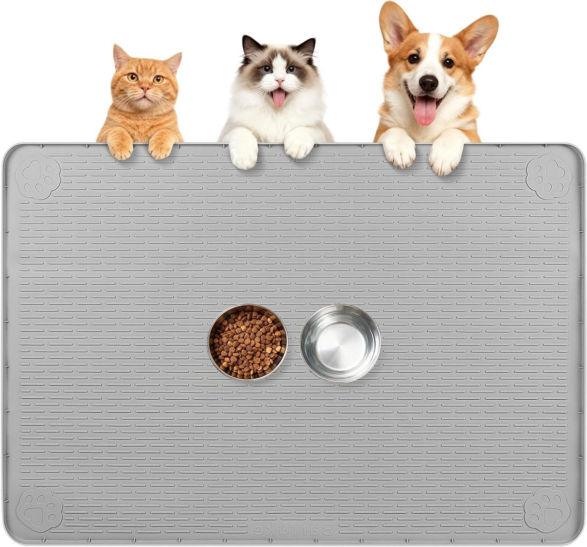 Extra grote siliconen voermat voor katten en kleine huisdieren, waterdicht en antislip, grijs